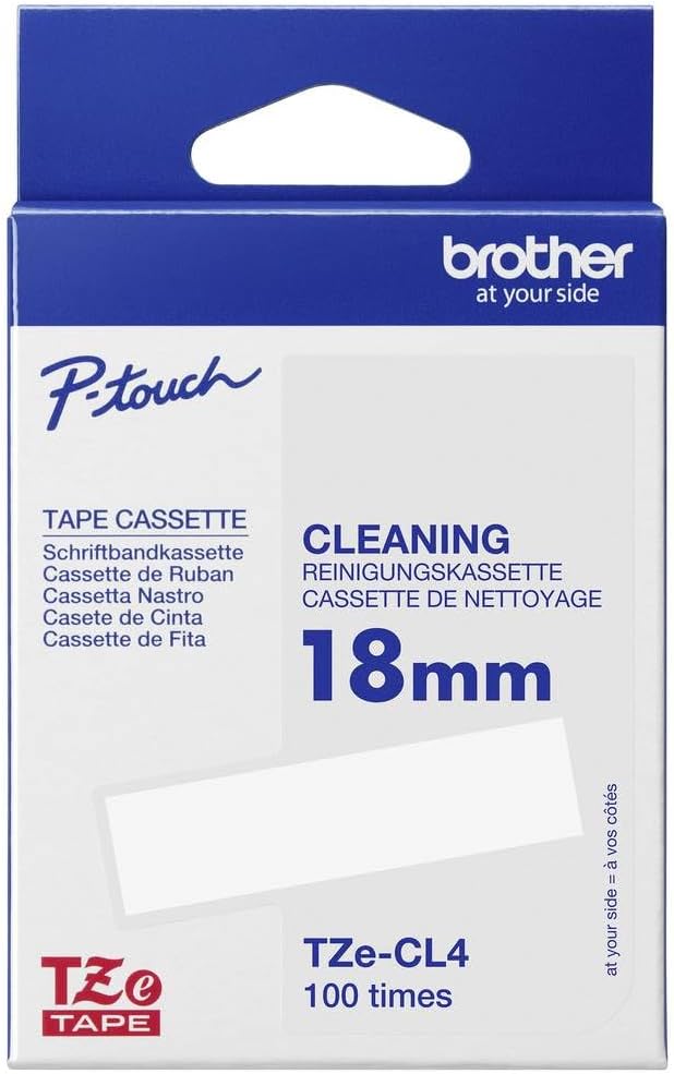 New, Pre-owned, Original Brother Tze-CL4 Cleaning Tape Cassette, Black on White, 18mm (W), 100 x Uses, Genuine Supplies