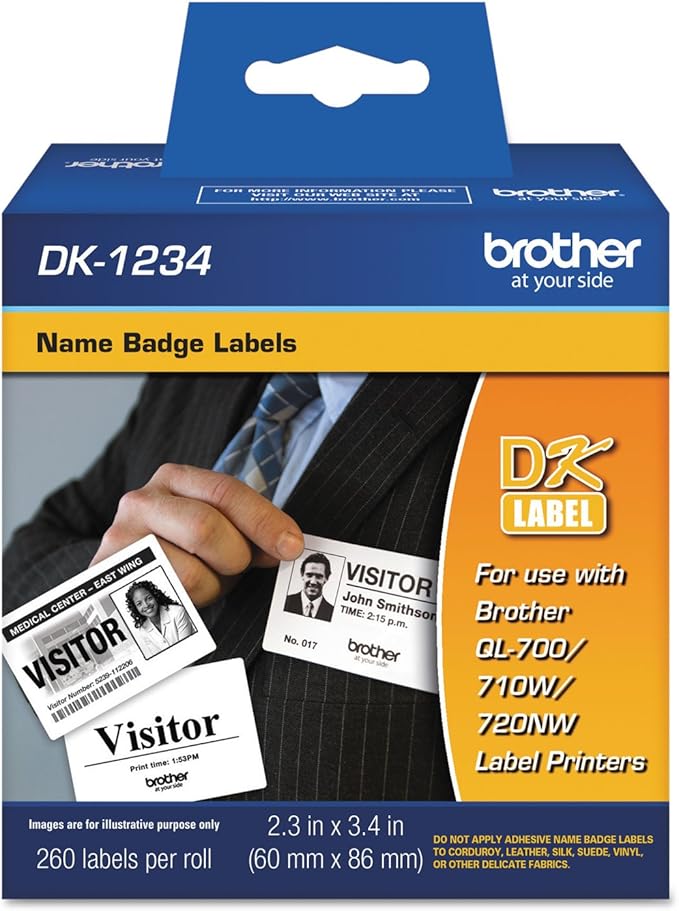 New, Pre-owned, Brother DK-1234 Die-Cut Adhesive Badge White Paper Labels for QL Label Printers