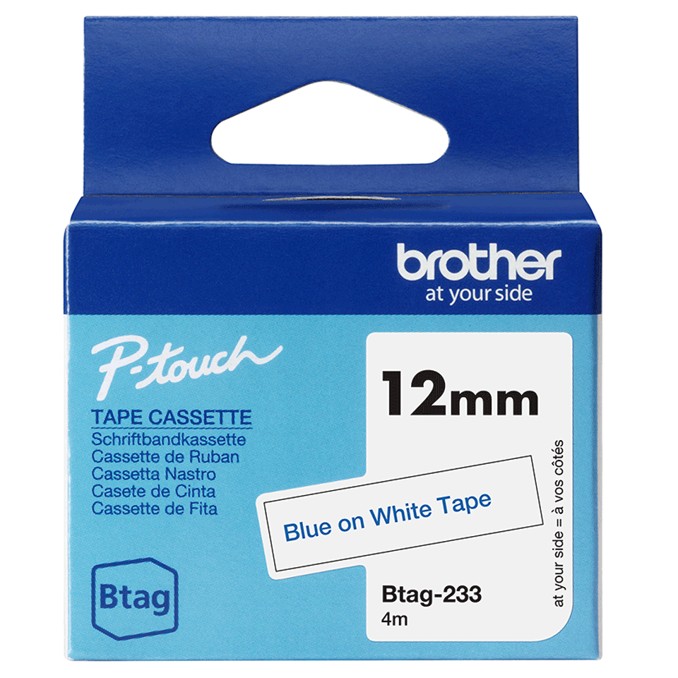 New, Pre-owned, Brother P-Touch Btag BTAG233 Blue on White Label Tape ~1/2in by 13.1ft (12mm x 4m)
