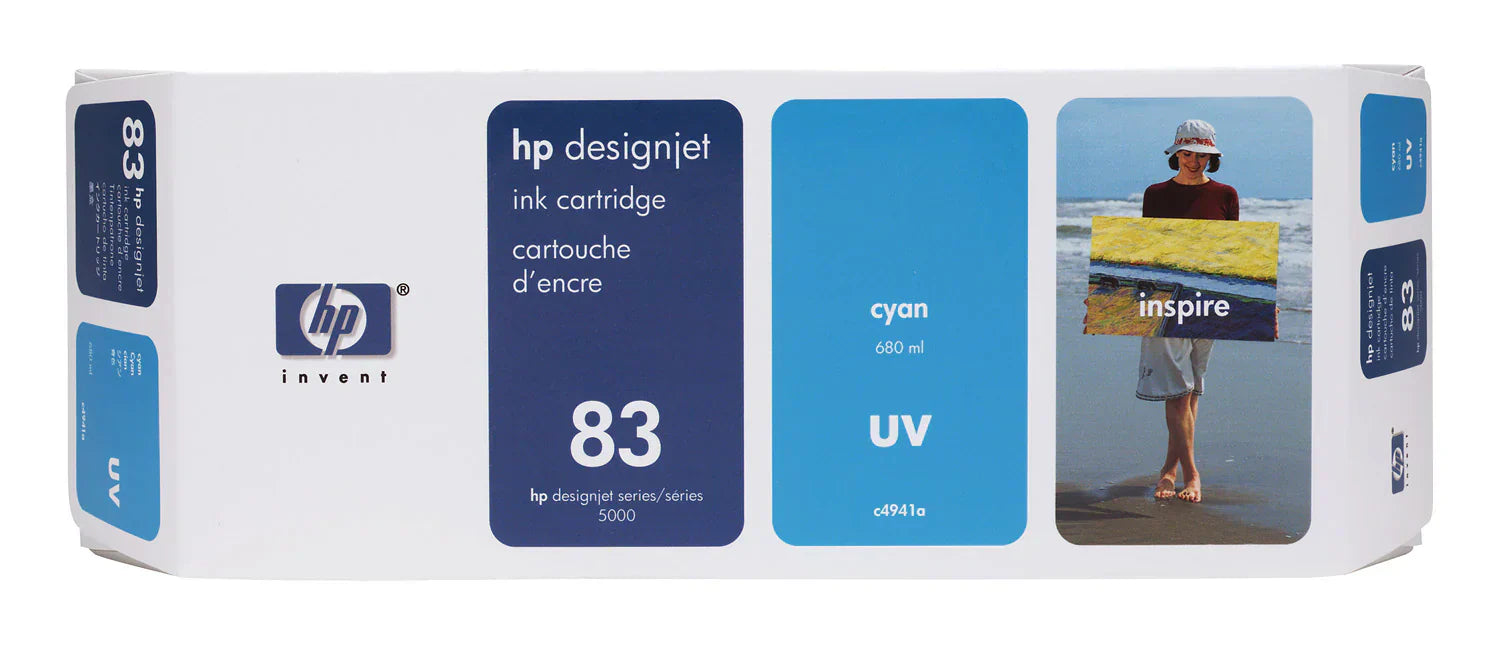New, Pre-owned, Original HP 83 Standard Yield Cyan Ink Cartridge, C4941A