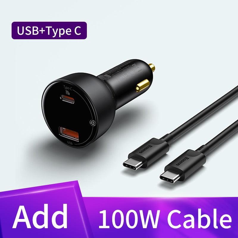 Baseus PD 100W Car Charger Quick Charge QC4.0 QC3.0 PD 3.0 Fast Charging For iPhone 14 13 12 11 Pro Max Samsung XiaoMi Phone