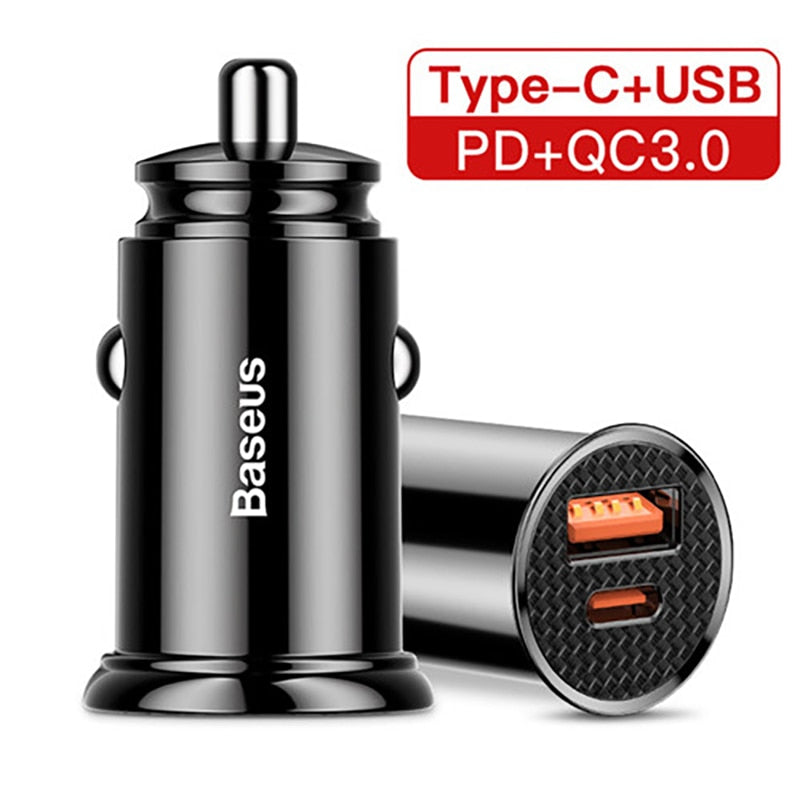 Baseus 30W Car Fast Charger Quick Charge 4.0 3.0 USB Type-C Fast Charging Car Phone Charger For Huawei Xiaomi iPhone 14