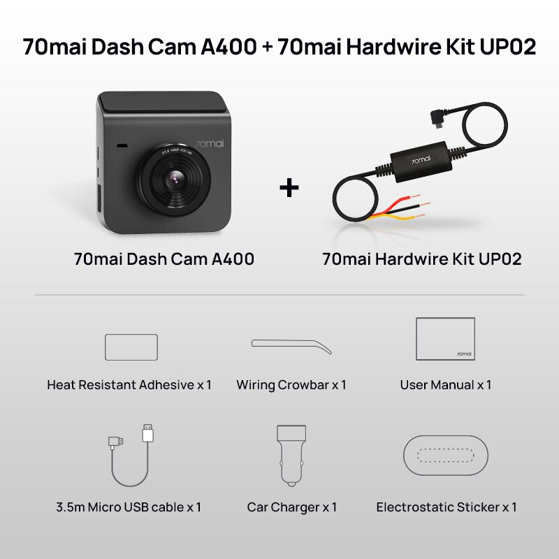 70mai A400 Dash Cam Car Recorder 1440P Resolution 70mai Car DVR A400 Dual Channel Front and Back Sight Cam APP Control DVR