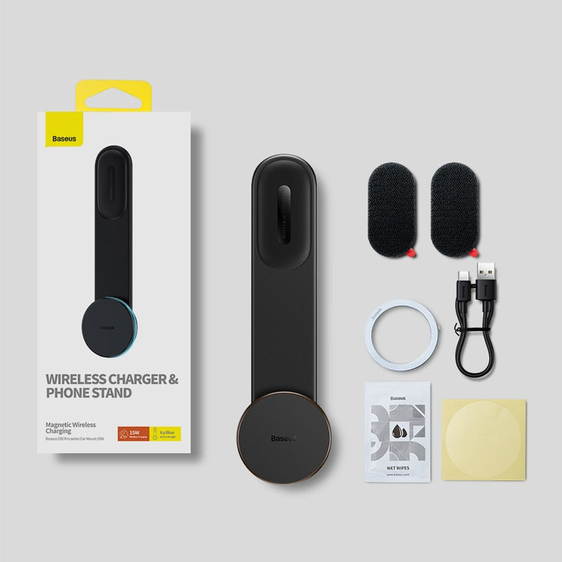 Baseus Magnetic Bendable 15W Car Mobile Phone Holder Wireless Charger Phone Holder for iPhone 12-14 Dashborad Center Console