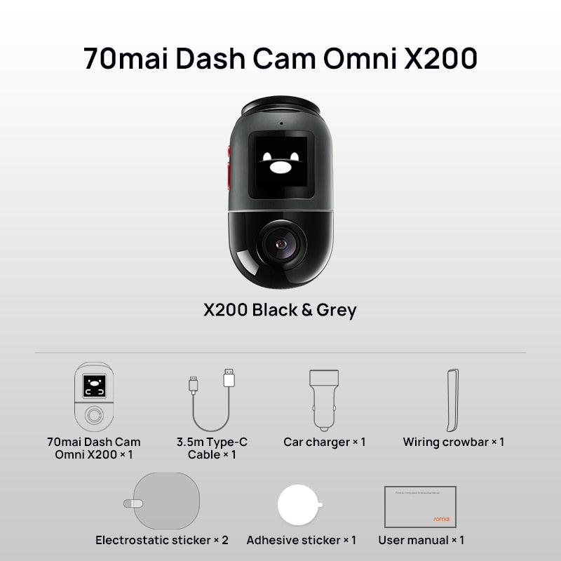 70mai Dash Cam Omni X200 360° Full View Built-in GPS ADAS 70mai Car DVR X200 Camera 24H Parking Monitor eMMC Storage AI Motion