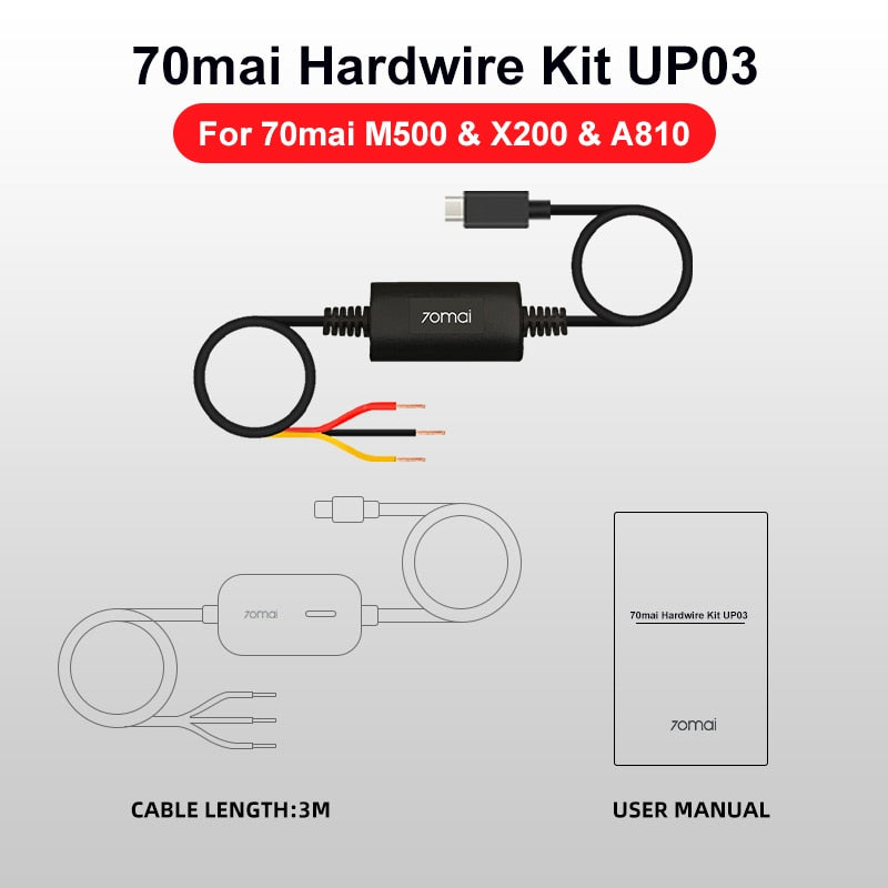70mai Hardwire Kit UP03 Only for 70mai A810 X200 Omni M500 Tire Pressure Monitor External TPMS Sensor T04 Tyre Pressure Warning