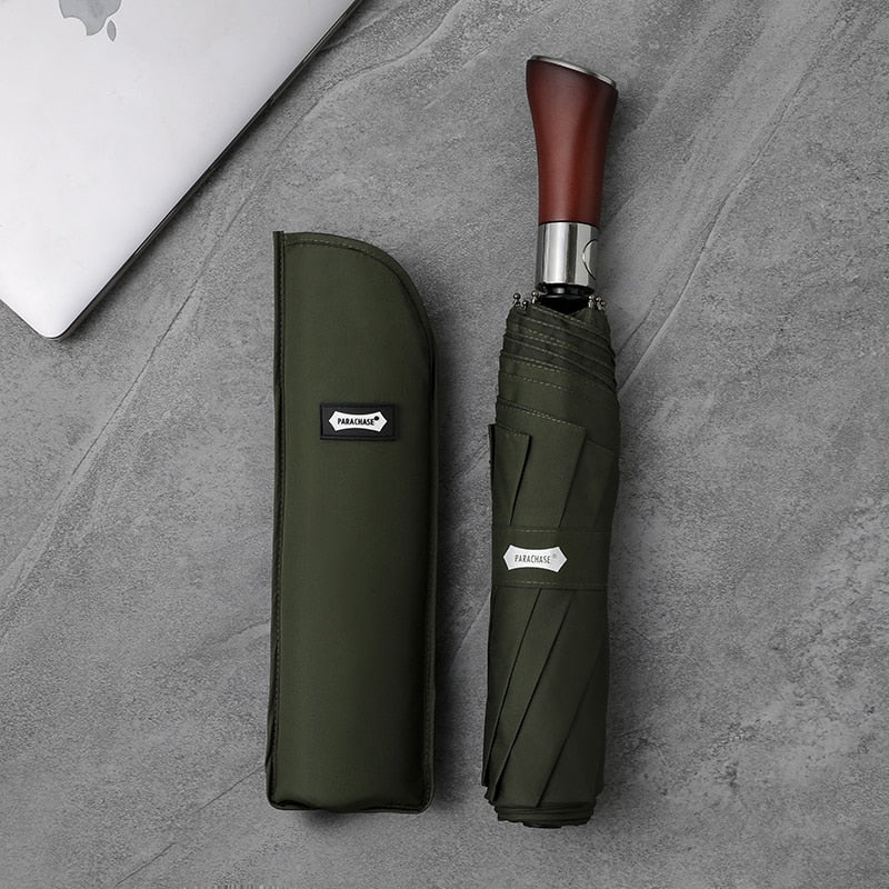 Windproof Large Umbrella for Men 8 Ribs Fully Automatic Umbrella Heavy Rain Outdoor Wooden Folding Umbrellas Compact Parasol