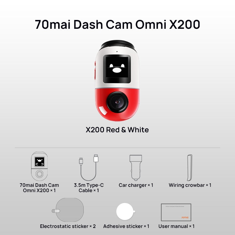 70mai Dash Cam Omni X200 360° Full View Built-in GPS ADAS 70mai Car DVR X200 Camera 24H Parking Monitor eMMC Storage AI Motion