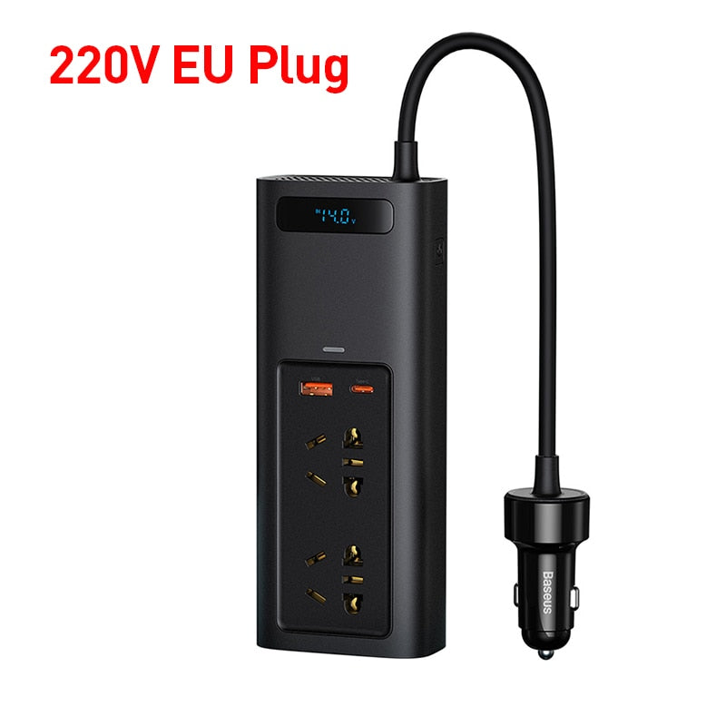 Baseus Car Inverter DC 12V to AC 220V 150W Auto Converter Type-C USB Fast Charging Charger EU Socket Car Inverter Power Adapter