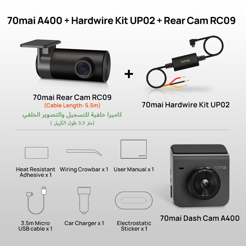 70mai A400 Dash Cam Car Recorder 1440P Resolution 70mai Car DVR A400 Dual Channel Front and Back Sight Cam APP Control DVR