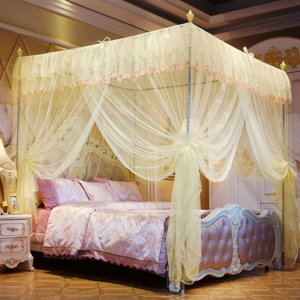 Palace Style Encryption Floor-standing Stainless Steel Three-door Mosquito Net, Specification:25 mm Bracket, Size:200x220 cm(Yellow)