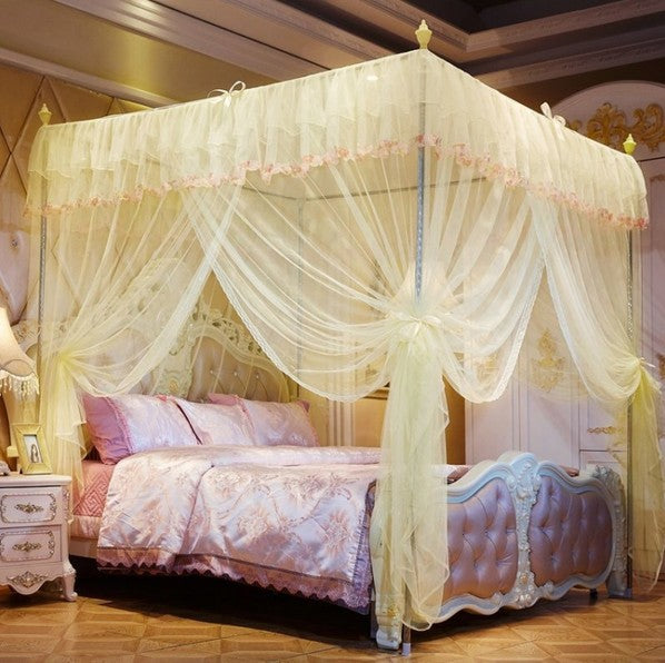 Palace Style Encryption Floor-standing Stainless Steel Three-door Mosquito Net, Specification:32 mm Bracket, Size:120x200 cm(Yellow)