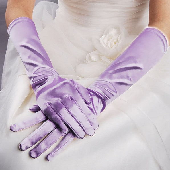 1pair Bride Gloves Satin Long Vintage Travel Sunscreen Dress Wedding Gloves(Light Purple)