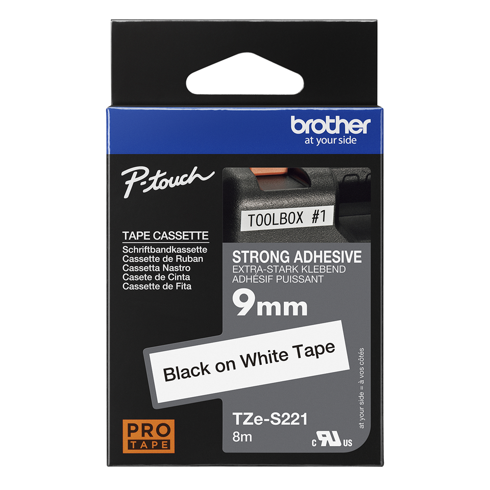 New, Pre-owned, Original Brother TZS221 3/8in (9MM) Black on White Industrial Tape for P-Touch Label Printers