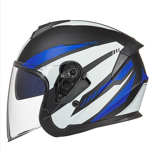 GXT Electric Vehicle Four Seasons Sun Protection & Windshield Double Lens Helmet, Size: M(Matt Black Blue)