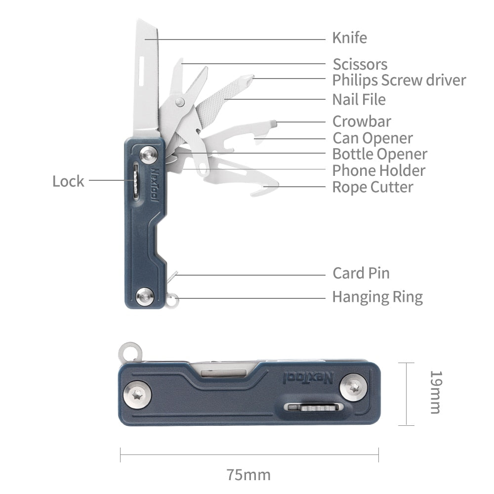 Nextool 10 in 1 Tools Multifunction Unpack Knife Scissors Screwdriver Folding Fruit Camp Tool Outdoor Survive Clip Sharp Cutter