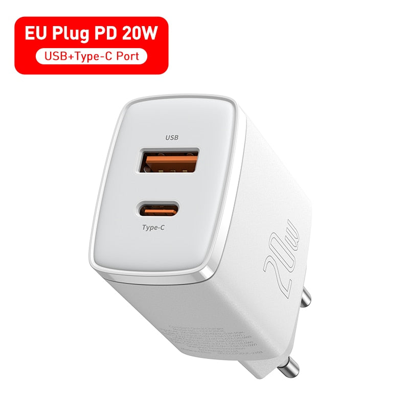 Baseus 20W USB Charger Dual Charging Port Support Type C PD Fast Charging Phone Charger For iPhone 12 XS Pro Max 11 Mini 8 Plus
