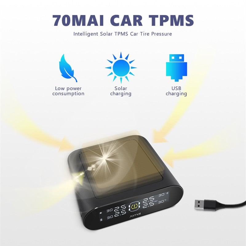 70mai Tyre Pressure Sensor Tire Pressure Monitoring System Solar Power LCD Display Xiaomi 70 Mai TPMS Car Security  System