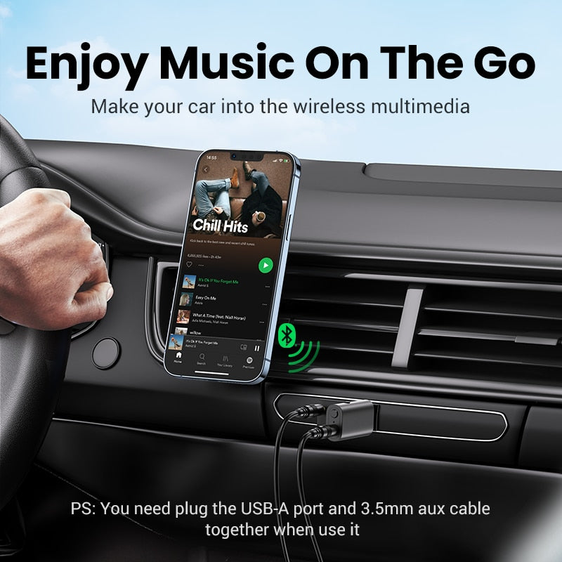 UGREEN 2 in 1 Bluetooth Car Adapter Bluetooth 5.1 Stereo Transmitter Receiver Wireless 3.5mm Aux Jack Adapter Car Kit Mic