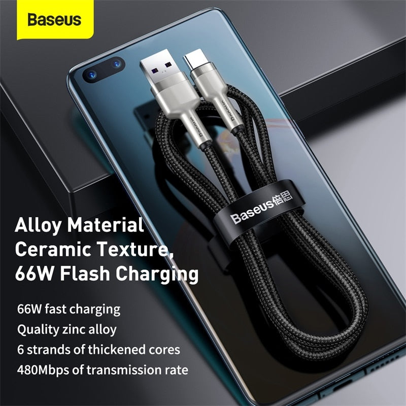 Baseus 66W  USB to Type C USB C Fast Charging Cable For Samsung S20 S10 For Huawei P40 Xiaomi