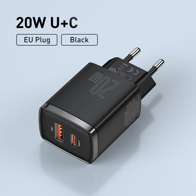 Baseus 20W USB Charger Support Type C PD Fast Charging Dual USB Port Portable Phone Charger For iPhone 14 13 12 11 Pro Max