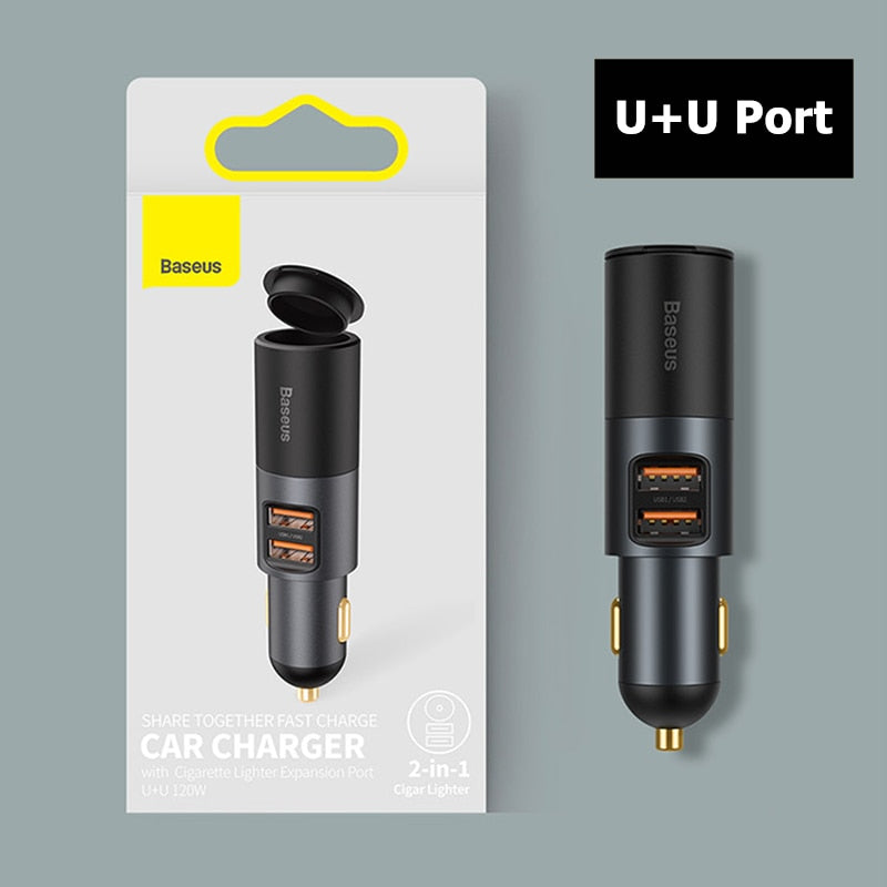 Baseus 120W Car Splitter QC4.0 3.0 PD PPS Cigarette Lighter Socket Dual USB Type C Fast Car Charger Adapter For iPhone Xiaomi