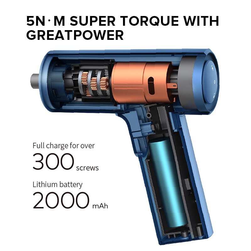 HOTO Cordless Screwdriver 3.6V Li-ion Battery Electric Screwdriver Power Drill Screwdriver for DIY Woodworking 10PC S2 Bits Set