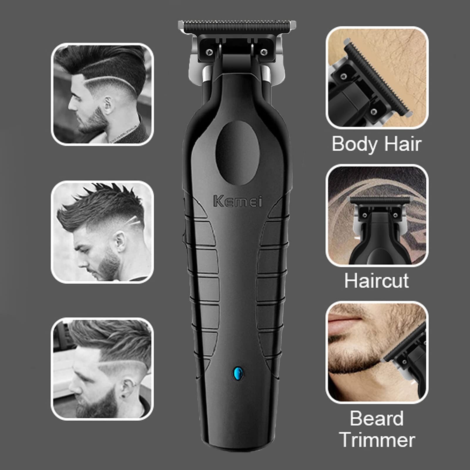 KEMEI Black Hair Clippers for Men Cordless Clippers for Hair Cutting Professional Barber Clippers USB Rechargeable Wireless Hair