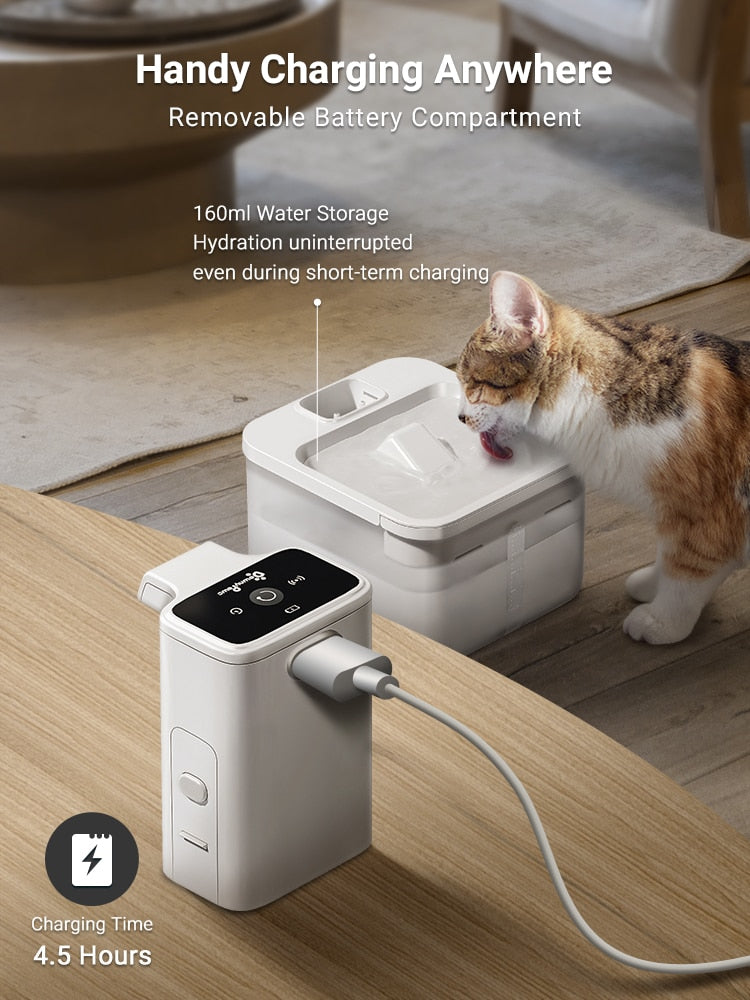 DownyPaws 2.5L Wireless Cat Water Fountain Battery Operated Automatic Pet Water Drinker with Motion Sensor Dog Water Dispenser