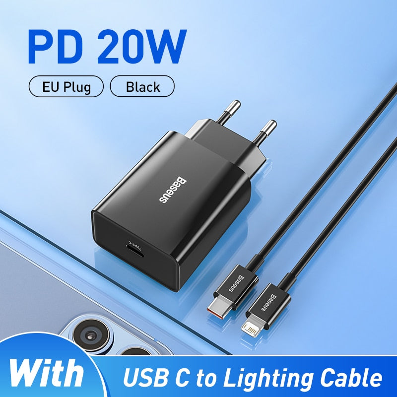 Baseus 20W Quick Charge QC 3.0 PD USB Type C Fast Charging Charger for iPhone 14 13 12 X Xs 8 Xiaomi Samsung Phone PD Charger