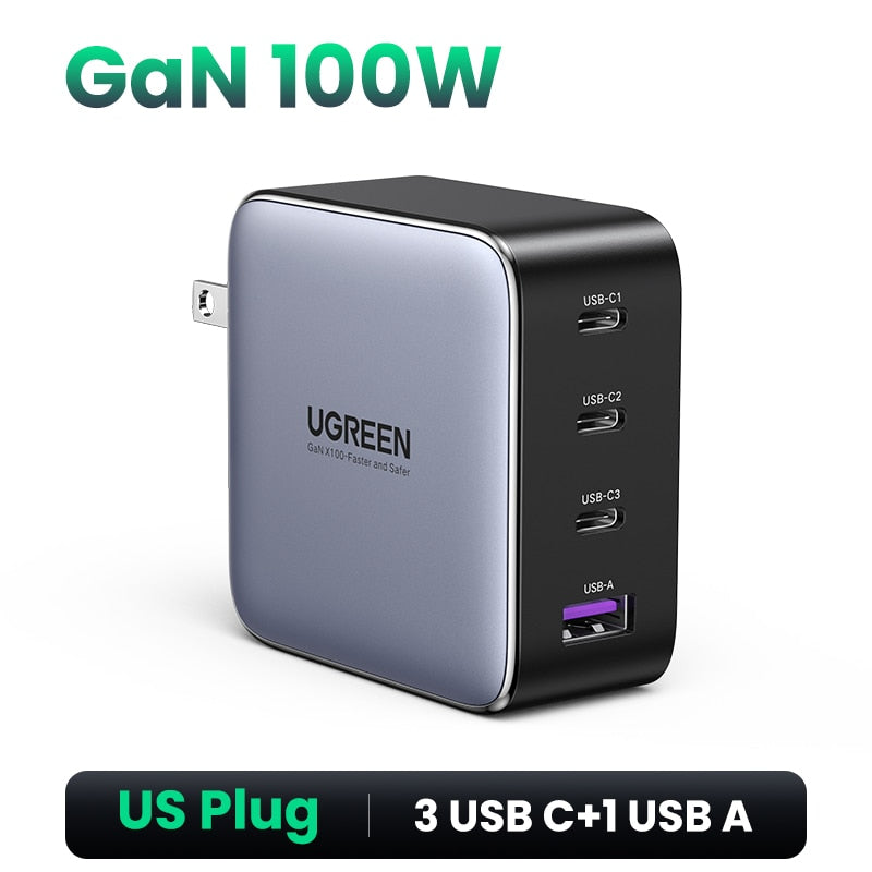 UGREEN GaN Charger 100W USB C PD Fast Charger QC4.0 3.0 Quick Charge Portable Phone Charger For iPhone 13 Macbook Laptop Tablet