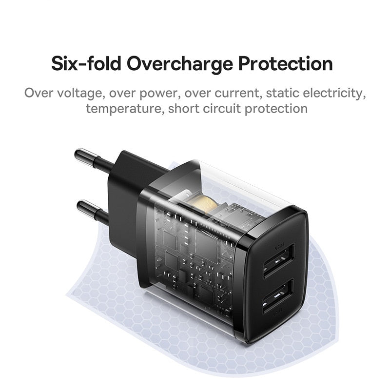 Baseus 10.5W USB Travel Charger Mini Portable Wall Adapter Charger  Dual Port Phone Charging For iPhone Huawei Xiaomi