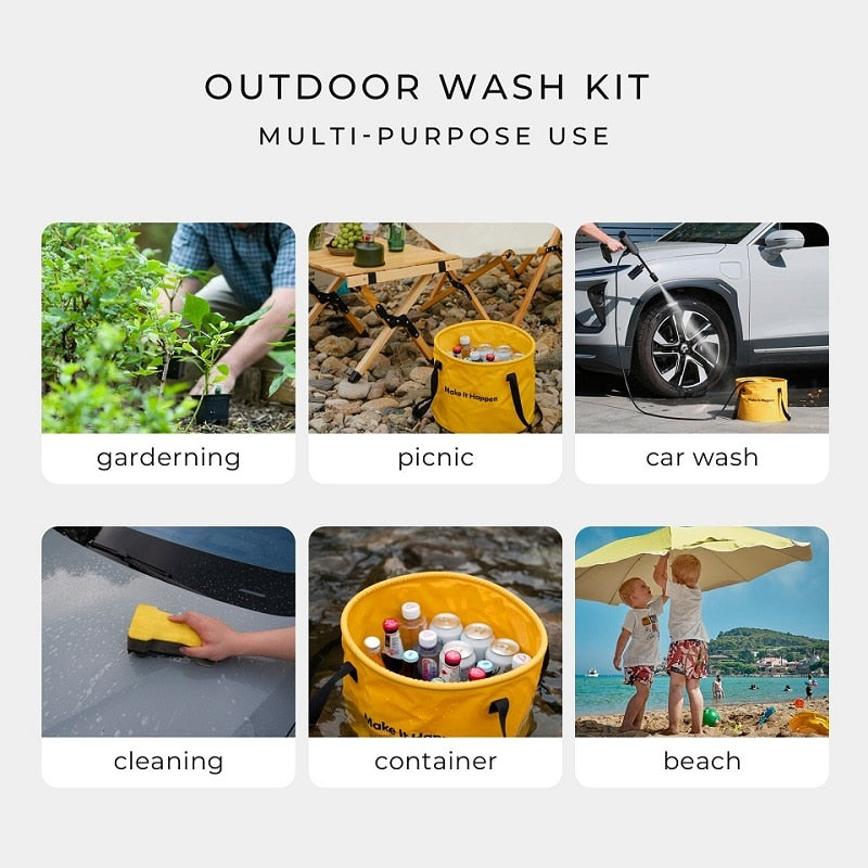 HOTO Outdoor Wash Kit Multi-Function Thickened Bucket Car Supplies Portable Travel Water Storage Bag Fishing Folding Bucket 20L