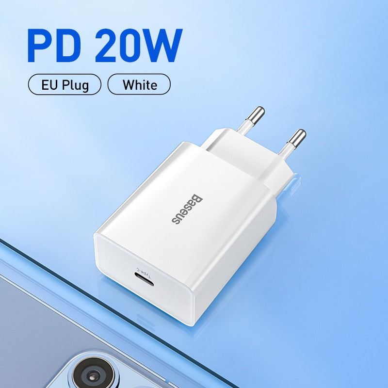 Baseus 20W Quick Charge QC 3.0 PD USB Type C Fast Charging Charger for iPhone 14 13 12 11 X Xs Xiaomi Samsung Phone PD Charger