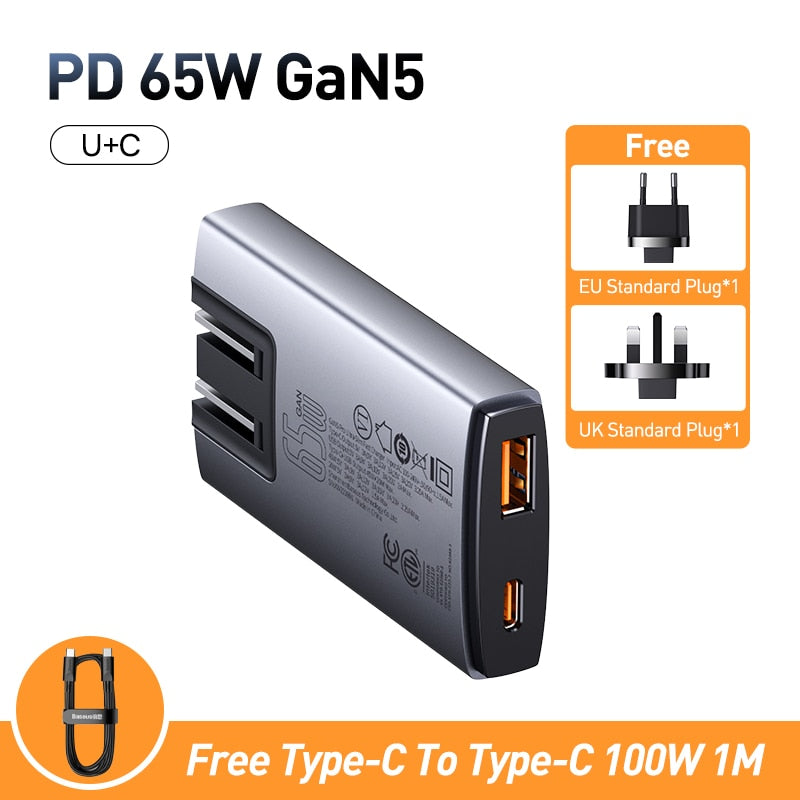 Baseus 65W GaN5 Charger Quick Charge 4.0 3.0 Type C PD USB Charger Portable Travel Charger Fast Charging For Laptop iPhone 14 13