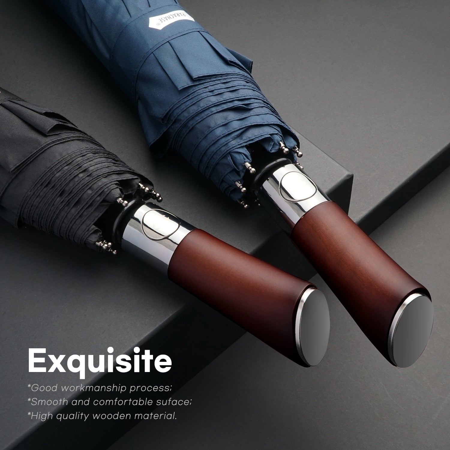 Windproof Large Umbrella for Men 8 Ribs Fully Automatic Umbrella Heavy Rain Outdoor Wooden Folding Umbrellas Compact Parasol