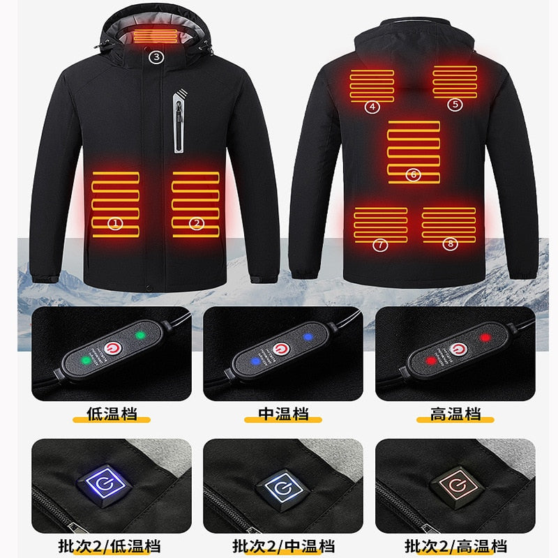 Xiaomi Youpin intelligent Heated Jacket 8 Zones Heating USB Charging Outdoor Sports Ski Suit Windproof Jacket With Cap
