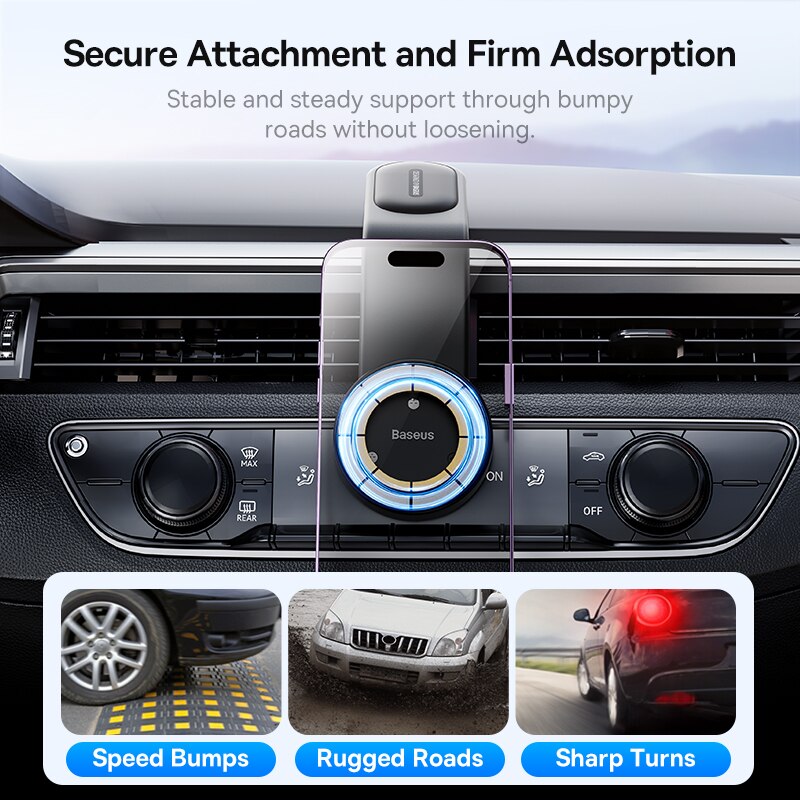 Baseus Magnetic Bendable 15W Car Mobile Phone Holder Wireless Charger Phone Holder for iPhone 12-14 Dashborad Center Console