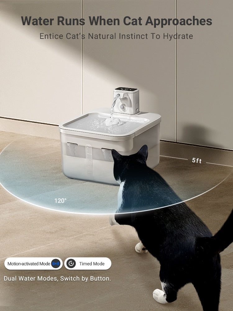 DownyPaws 2.5L Wireless Cat Water Fountain Battery Operated Automatic Pet Water Drinker with Motion Sensor Dog Water Dispenser