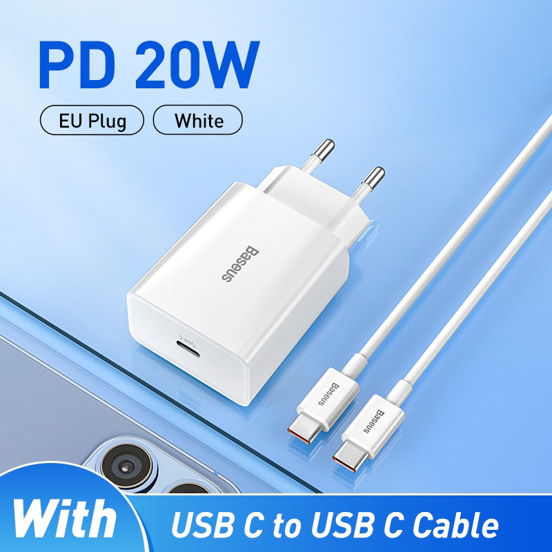 Baseus 20W Quick Charge QC 3.0 PD USB Type C Fast Charging Charger for iPhone 14 13 12 X Xs 8 Xiaomi Samsung Phone PD Charger