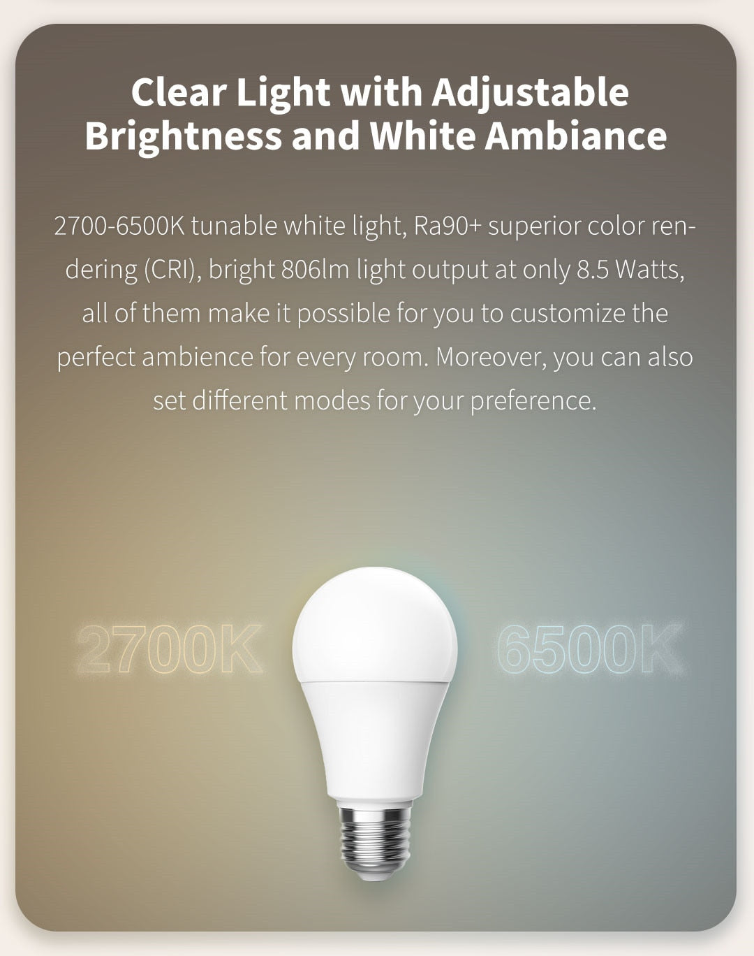 2023 NEW Aqara Smart LED Bulb T1 Zigbee 3.0 Bluetooth E27 2700K-6500K 220-240V Smart Home Lamp Light For Xiaomi Mihome Homekit