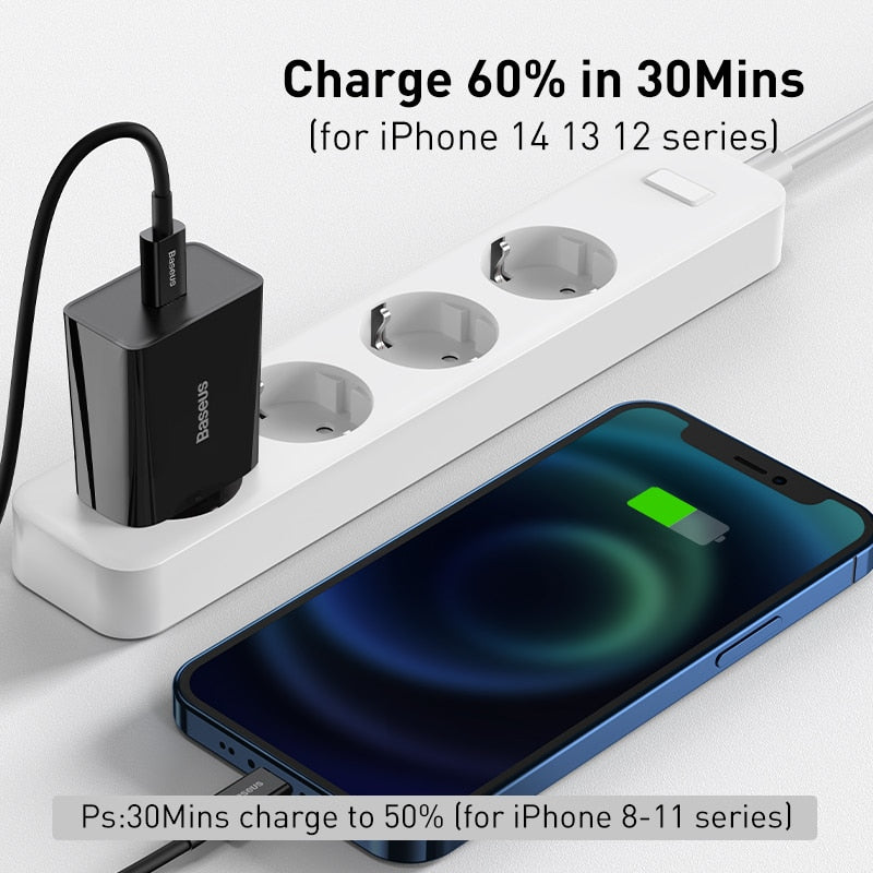 Baseus 20W Quick Charge QC 3.0 PD USB Type C Fast Charging Charger for iPhone 14 13 12 11 X Xs Xiaomi Samsung Phone PD Charger