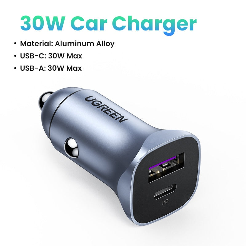 UGREEN Car Charger Type C Fast USB Charger for iPhone 14 13 12 Xiaomi Car Charging Quick 4.0 3.0 Charge Moible Phone PD Charger