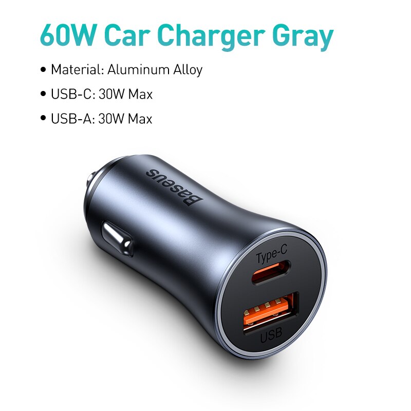 Baseus Car Charger 65W Fast Charging Triple-Port USB Type-C Phone Charger Lighter Slot Charger For iPhone Xiaomi Huawei Samsung