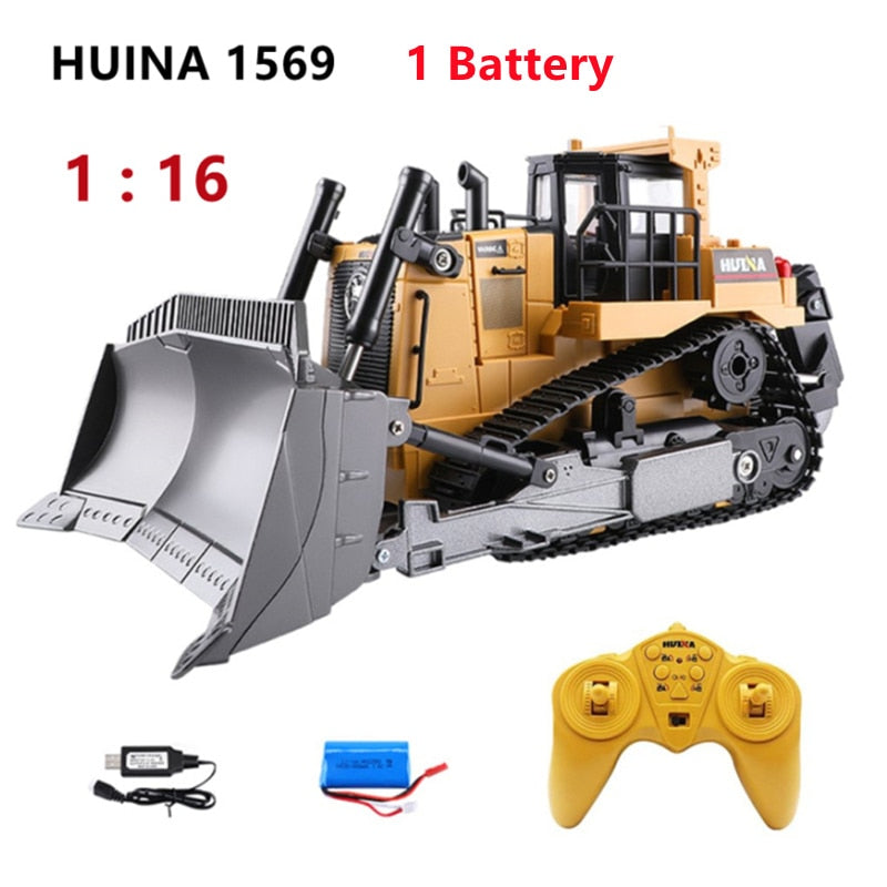 HUINA 1569 RC Bulldozer 1:16 8CH Remote Control Truck 2.4G Radio Engineering Vehicle Boy Hobby Car Toys For Children Gifts
