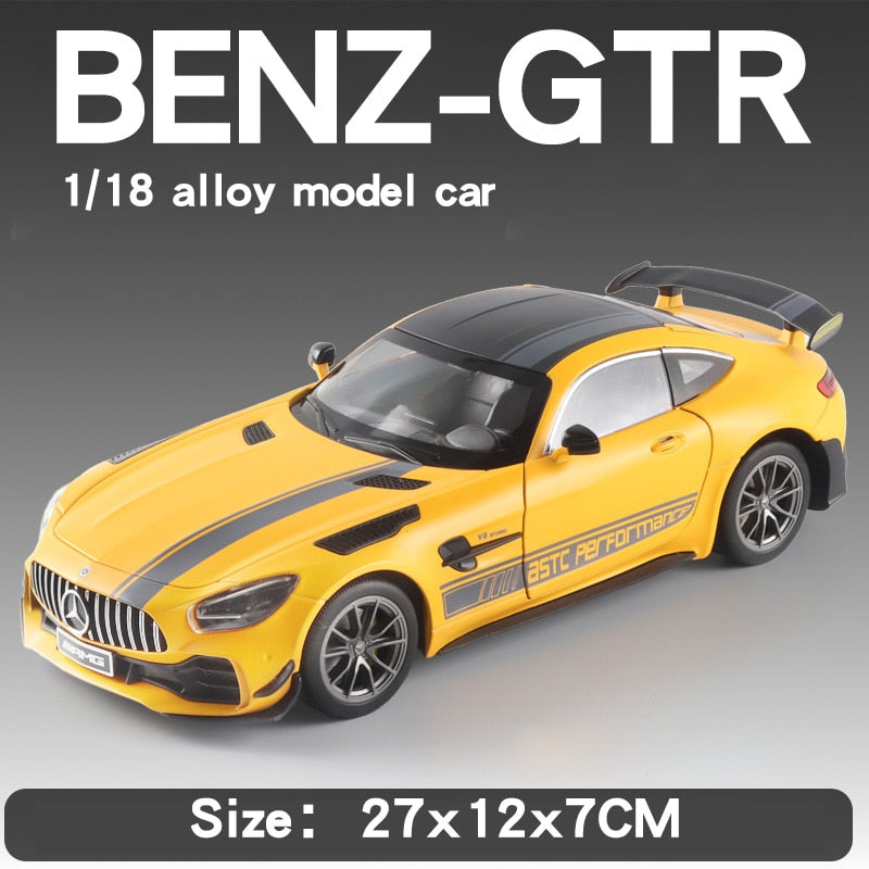 Large 1/18 Benz Gtr Model Car Metal Diecasts Vehicle Models Collectable Hobbies Sound & Light Toy Car Miniature For Boys Child