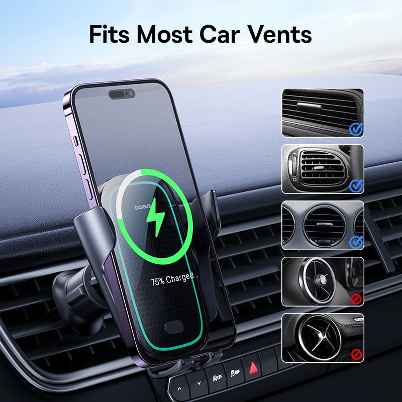 Baseus Automatic Alignment Car Phone Holder Wireless Charger For Samsung iPhone Xiaomi Phone Holder Car Holder Air Vent Holder