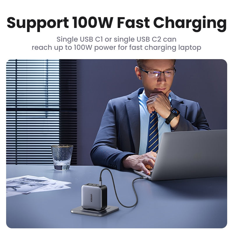 UGREEN GaN Charger 100W USB C PD Fast Charger QC4.0 3.0 Quick Charge Portable Phone Charger For iPhone 13 Macbook Laptop Tablet
