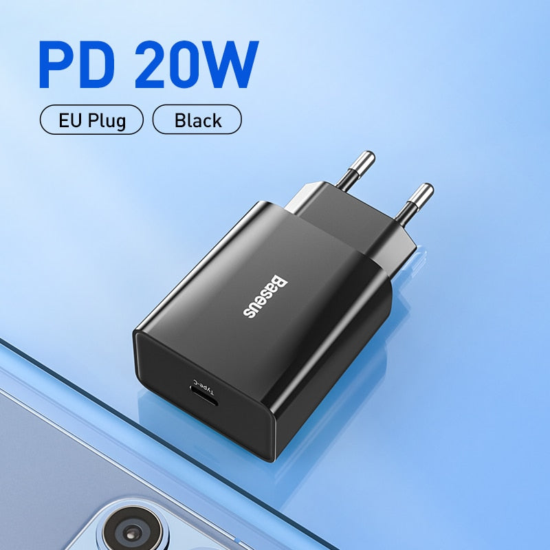 Baseus 20W Quick Charge QC 3.0 PD USB Type C Fast Charging Charger for iPhone 14 13 12 11 X Xs Xiaomi Samsung Phone PD Charger