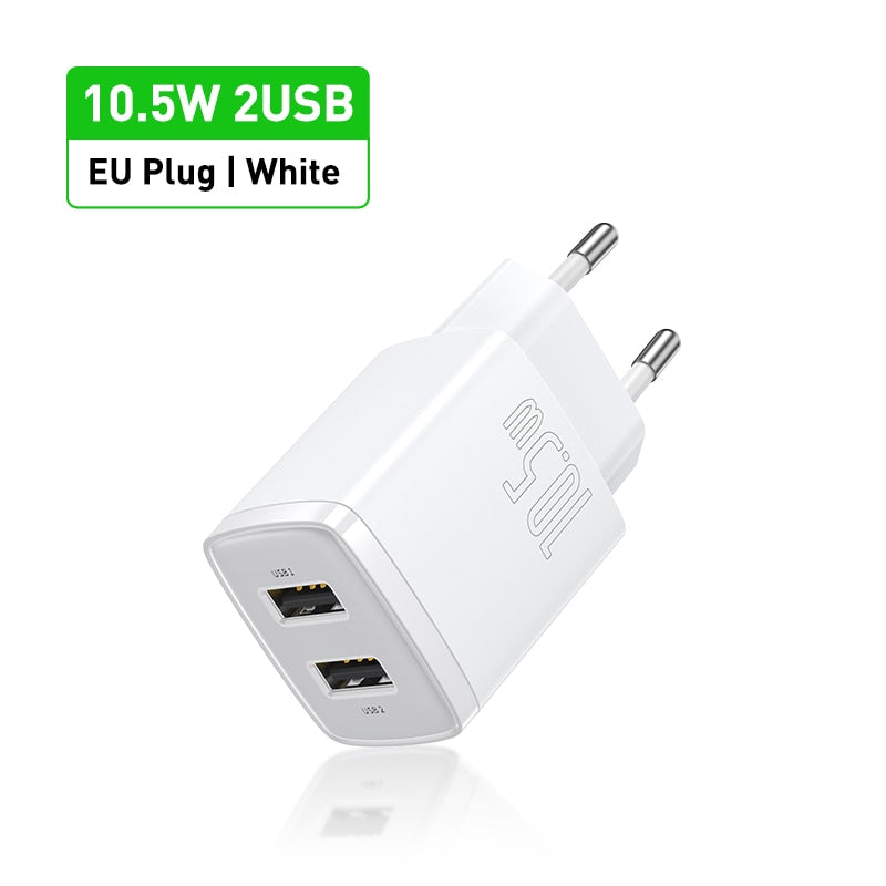 Baseus 10.5W USB Travel Charger Mini Portable Wall Adapter Charger  Dual Port Phone Charging For iPhone Huawei Xiaomi